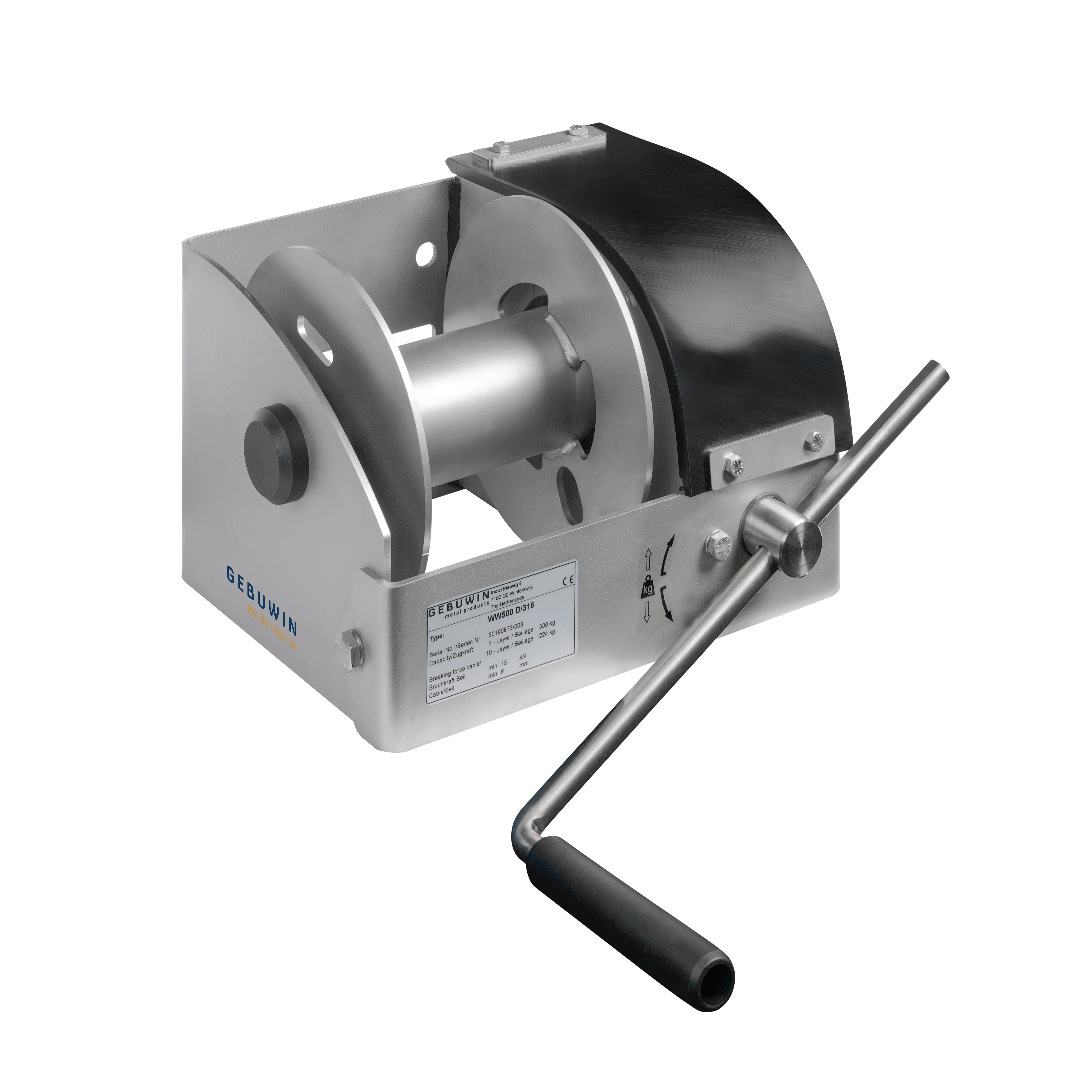 Manuell rostfri Gebuwin vinsch MR500SST AISI 316 / Maxlast: 500 kg