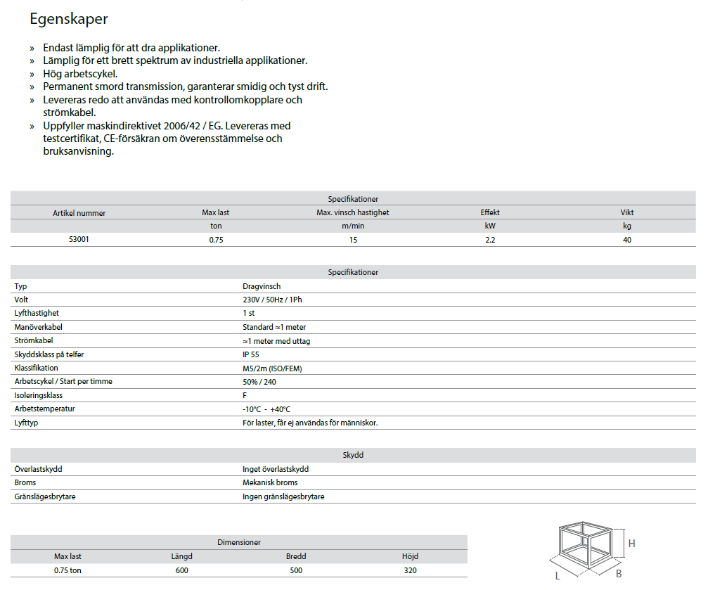 Capstan vinsch 230V / Maxlast: 750 kg - 2