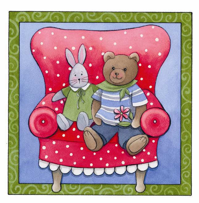 Konstkort 18x18 "Kanin & Nalle"