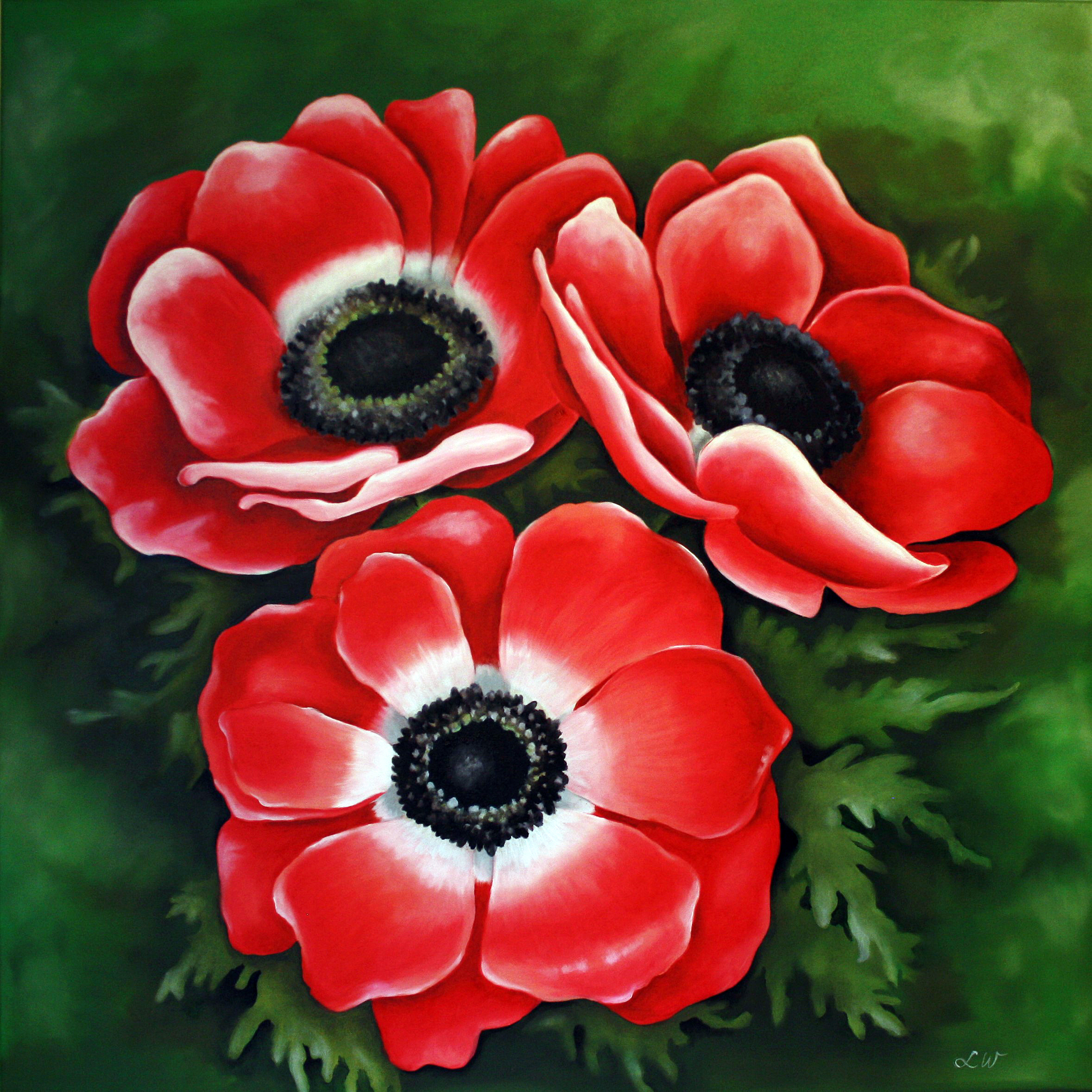Oljemålning Anemoner