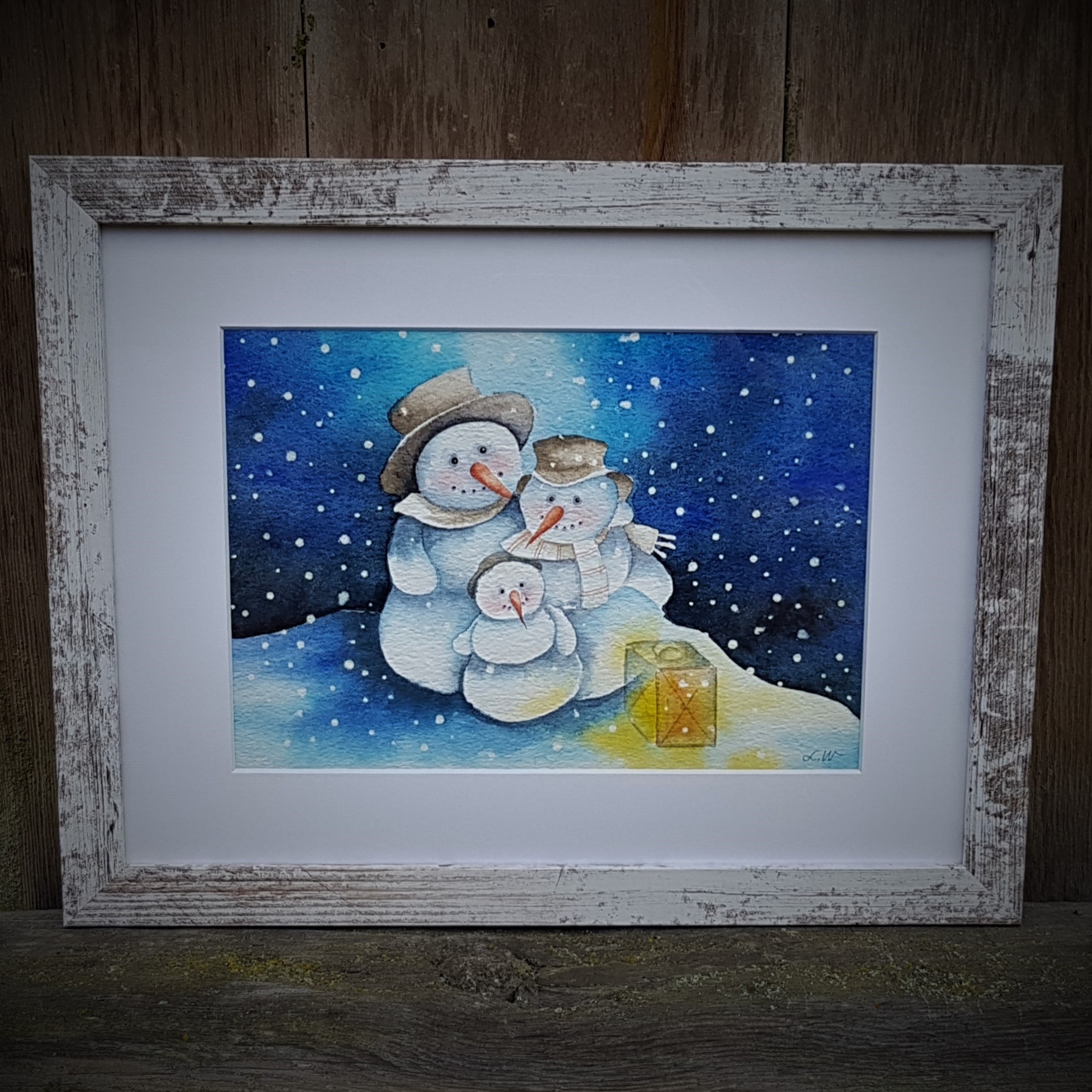Akvarell "Snögubbar"  