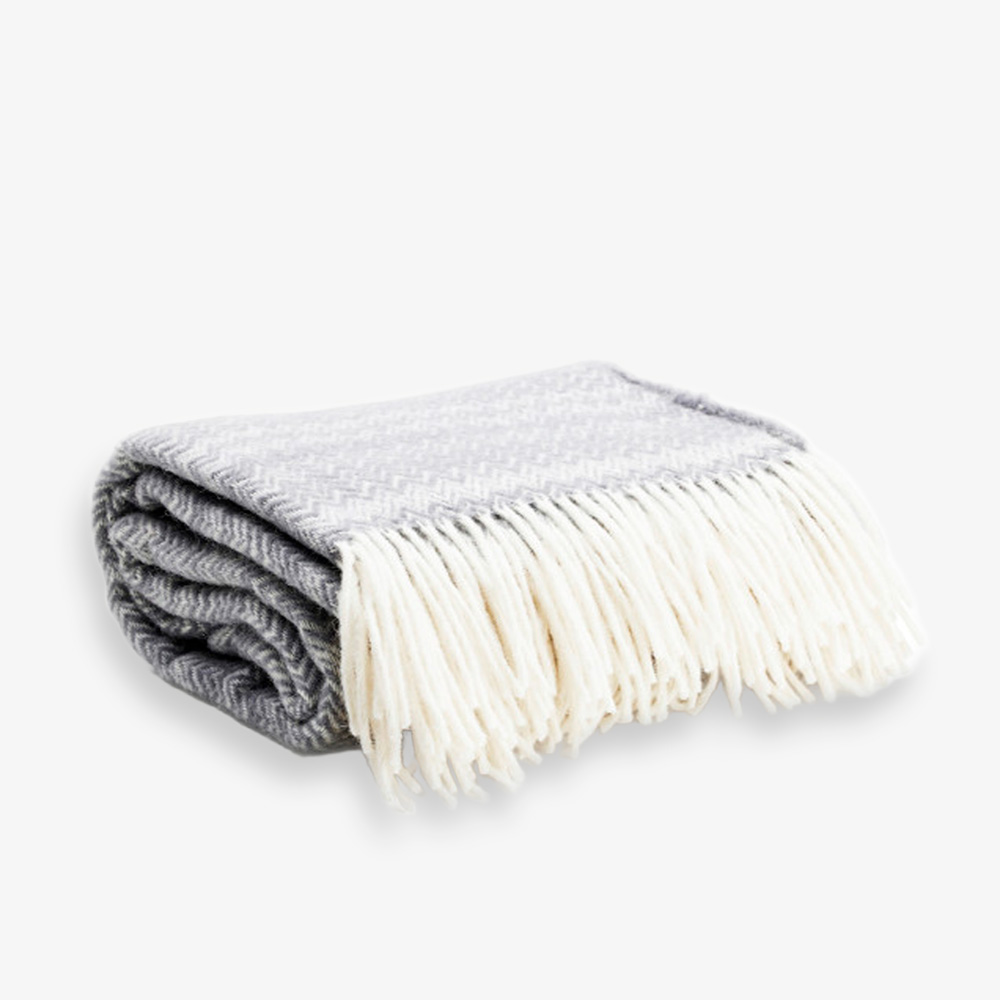 Ullpläd från Ylleverket. Fiskben, Gråblå - 3