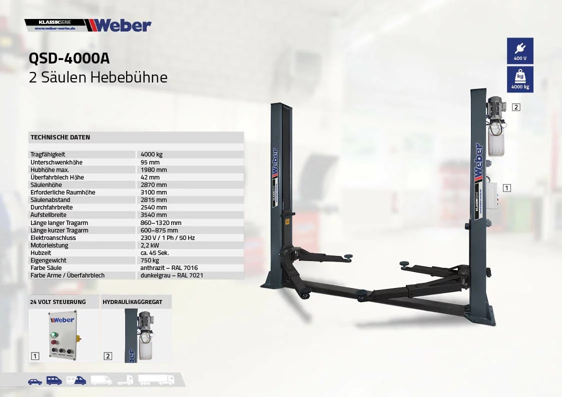 ERBJUDANDE 2-Pelarlyft WEBER QSD-4000A - 17995:- - 3