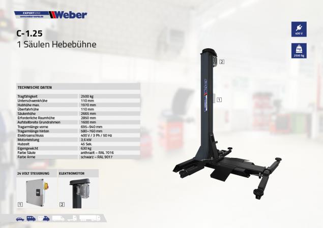 1-Pelarlyft "Spindel" Weber Expert serie C-1.25 - 5