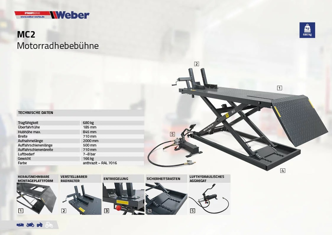 Motorcykellyft Weber Profi Serie MC2 - 7