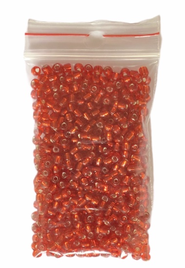 Runda glaspärlor 8/0 Röd/blank 15g