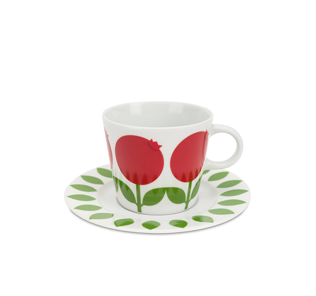 Kaffekopp med fat 25 cl, Retro Lingon