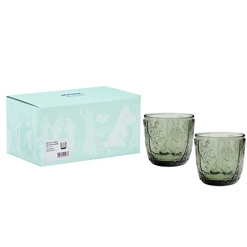 Muminglas 2-pack tallgrön i fin presentförpackning ARABIA, MYSTICAL FOREST