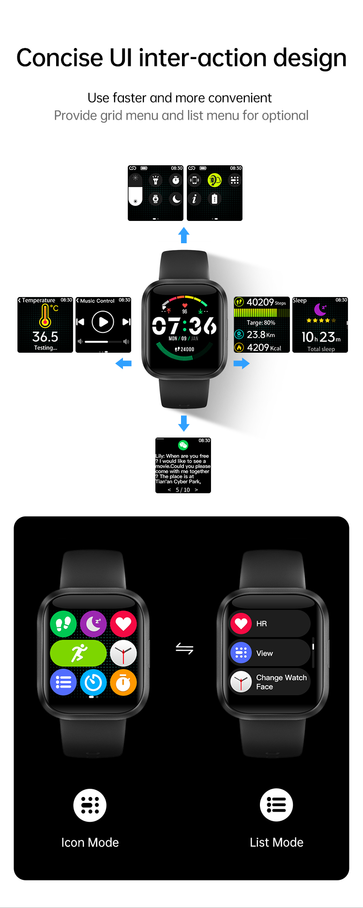 Multiple functions Large Full Touch Screen Sport Smart Watch GT1Pro - 3
