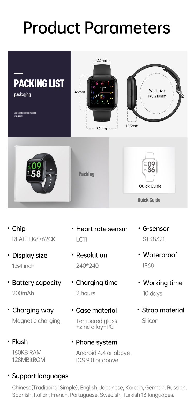 Multiple functions Large Full Touch Screen Sport Smart Watch GT1Pro - 10