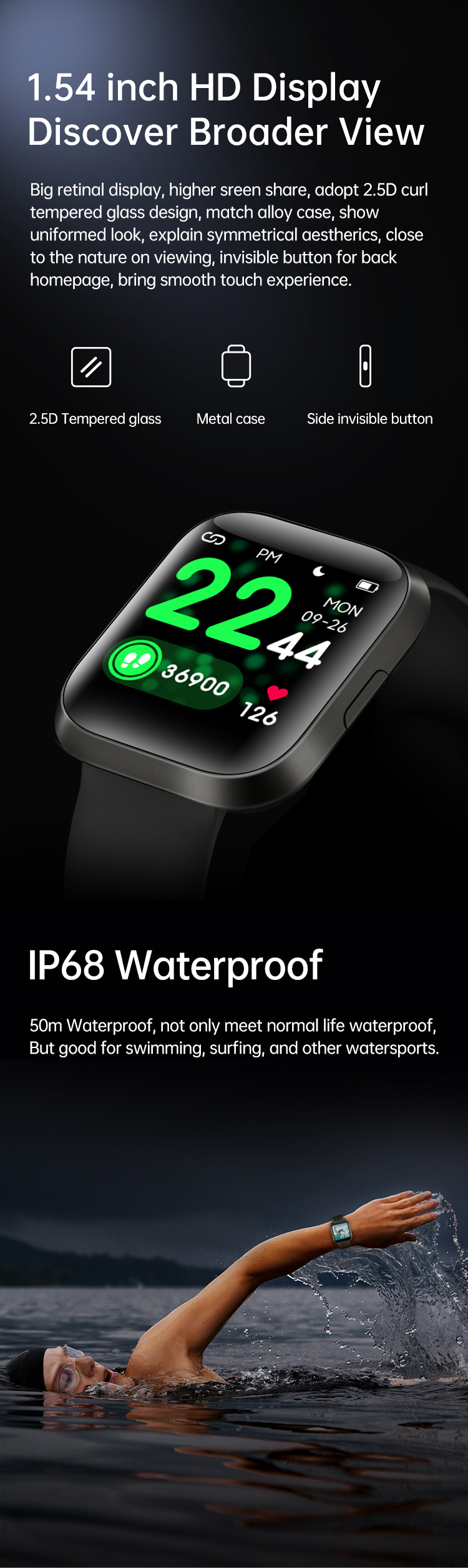 Multiple functions Large Full Touch Screen Sport Smart Watch GT1Pro - 2