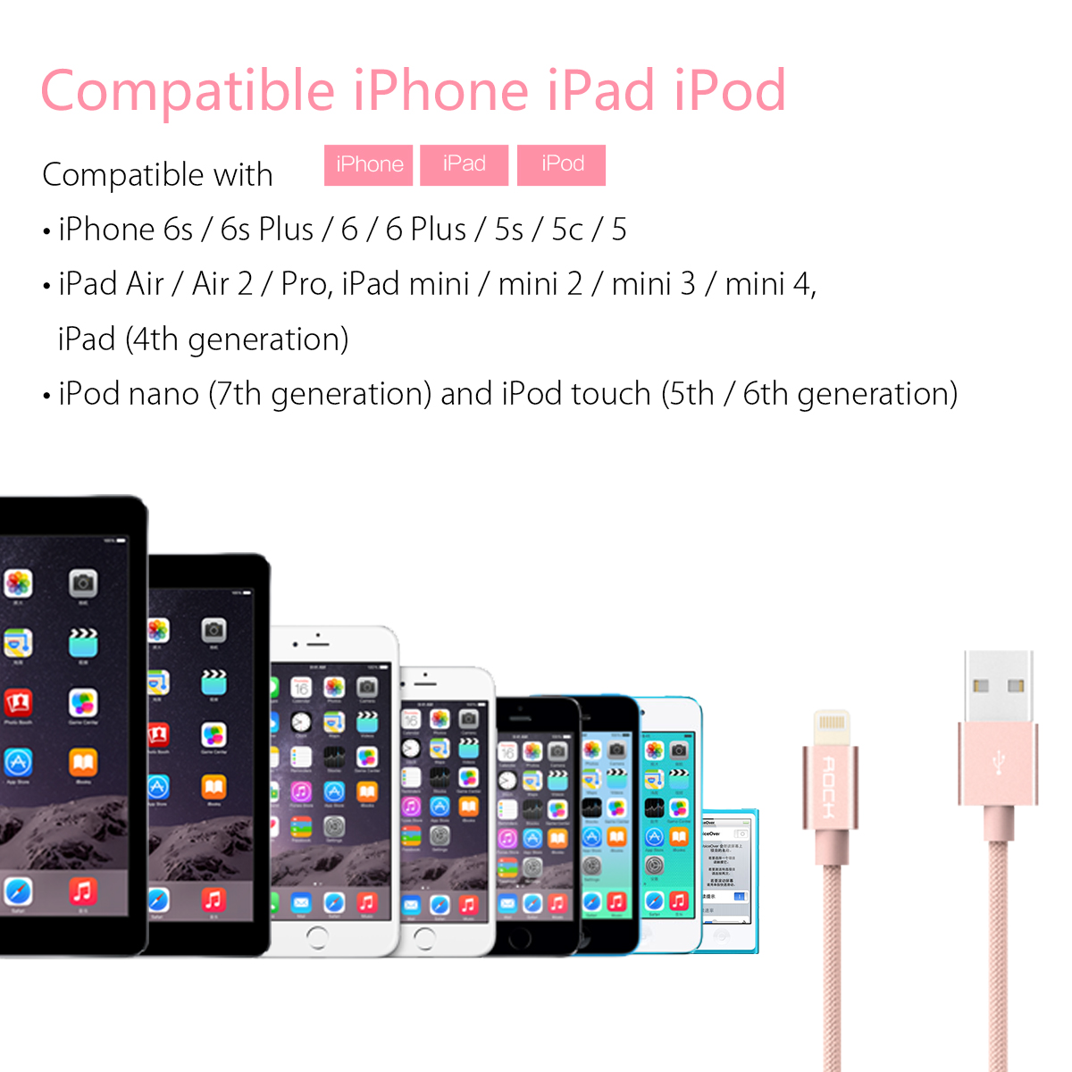 Laddning och Synkkabel, rund II för iPhone, iPad, iPod - 2