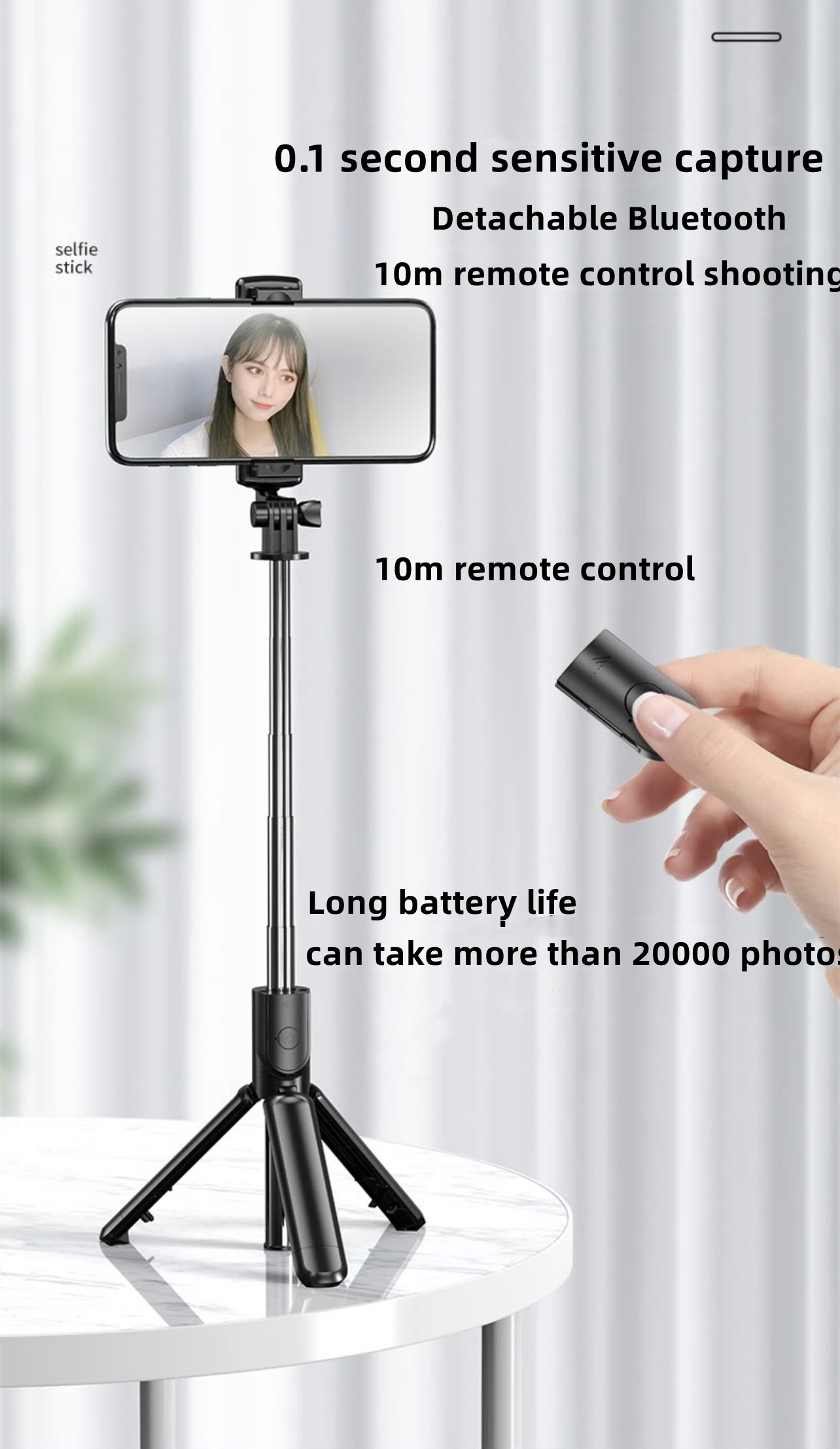 Selfie-stick selfiepinne  Bluetooth  Integrated Tripod Färg svart - 3