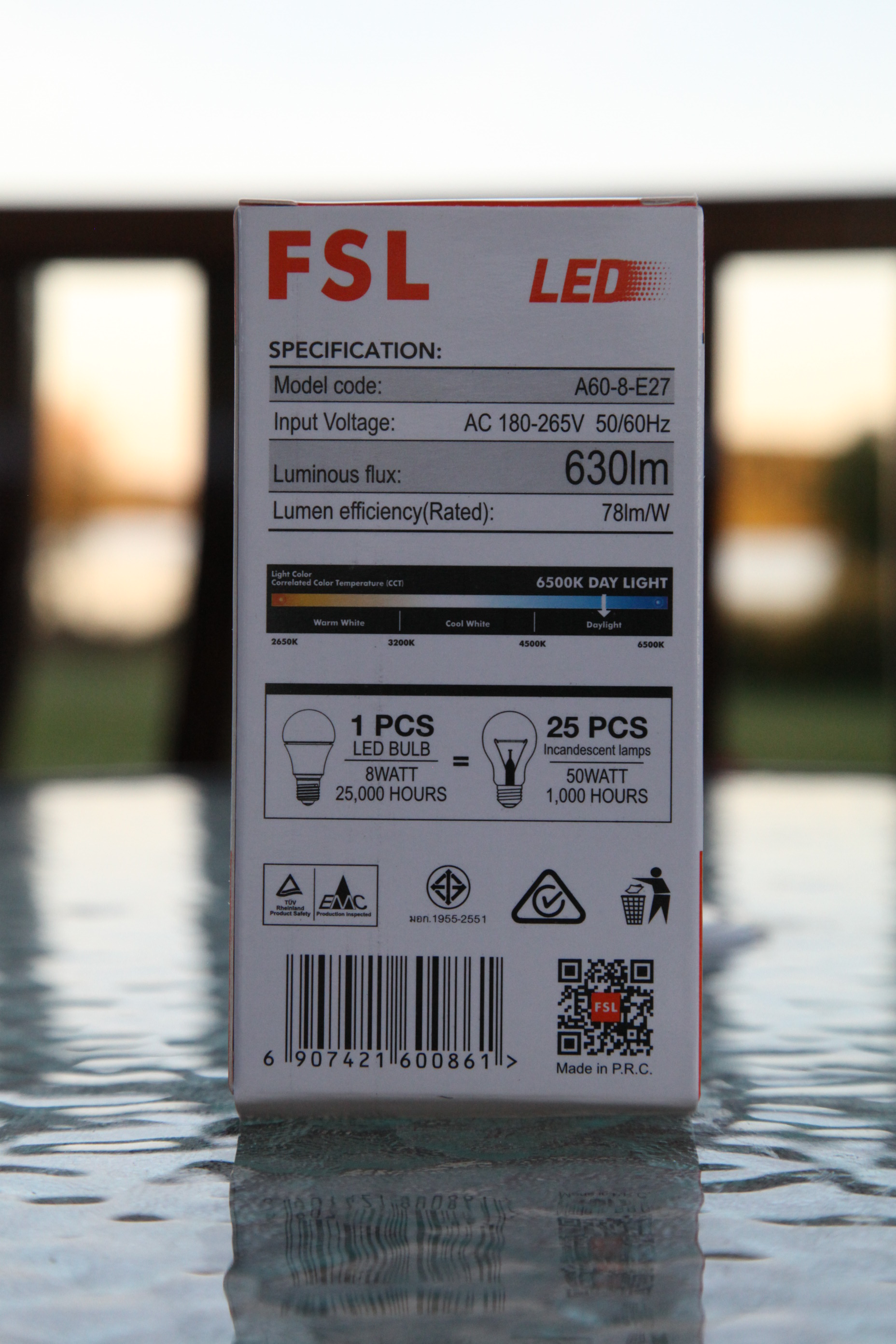 8W (50W) E27 6500K  FSL LED  Normallampa 630Lumen  25000Hrs Lampor Glob  - 3
