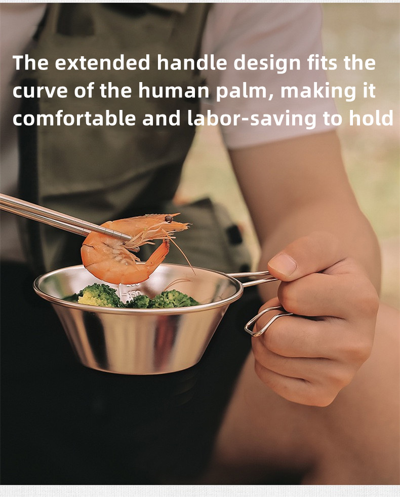  304 Stainless Steel Extended Handle Camping Bowl Camping skål - 3