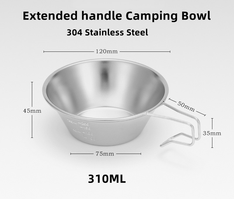  304 Stainless Steel Extended Handle Camping Bowl Camping skål