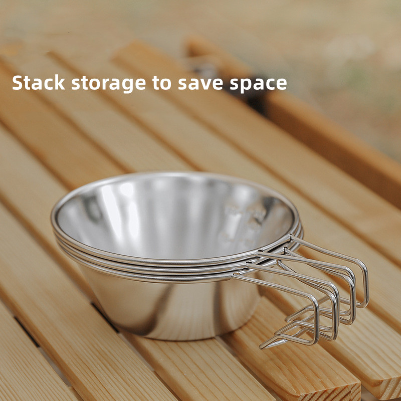  304 Stainless Steel Extended Handle Camping Bowl Camping skål - 4