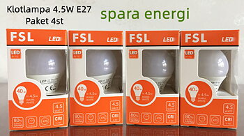 Paket 4st  4.5W 3000k E27  LED Klotlampa 15000h
