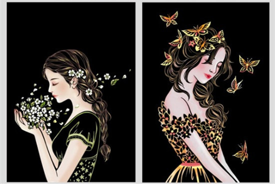 Scratch painting Skrapmålning Skrappenna motiv kort beautiful girls set 4 kort  - 3