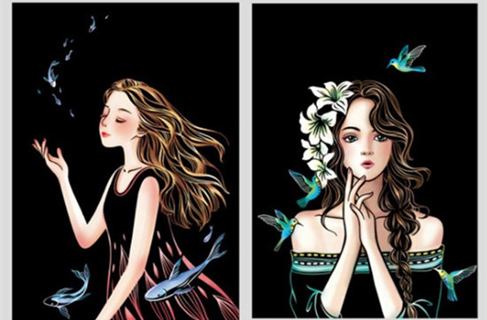 Scratch painting Skrapmålning Skrappenna motiv kort beautiful girls set 4 kort  - 2