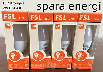 paket 4st 2W (19W)  LED Kronljus  3000K E14 180 Lumen 15000Hrs Lampor  Glob 