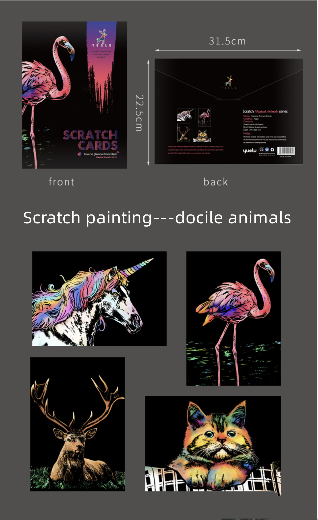 Scratch painting Skrapmålning Skrappenna motiv kort fogliga djur set 4 kort  - 5