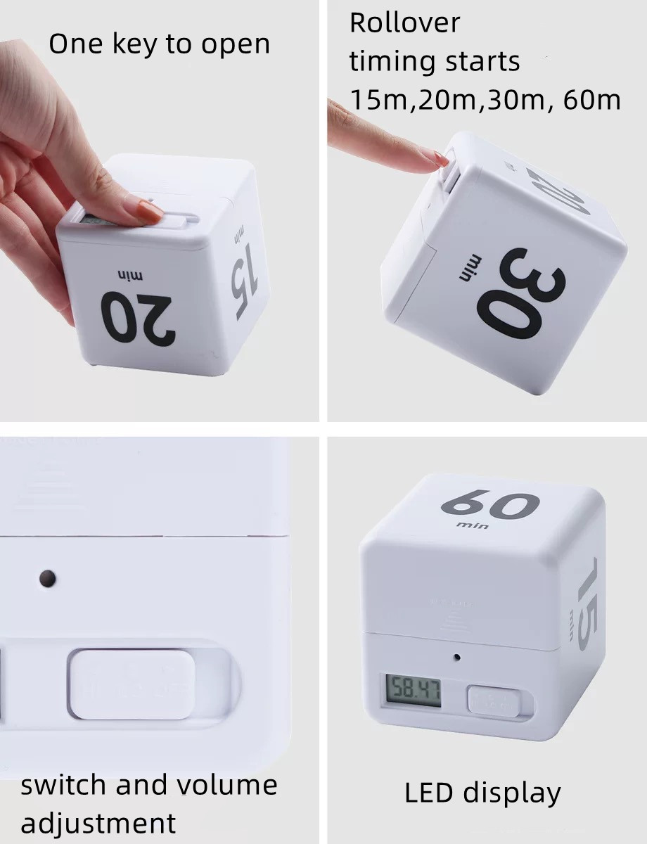 Cube Timer, Nyhet Tidmätning, Rulla över timer, lämplig för många behov. 15-20-30-60 - 5