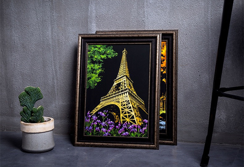Scratch painting Skrapmålning Skrappenna motiv kort Eifel Tower - 2