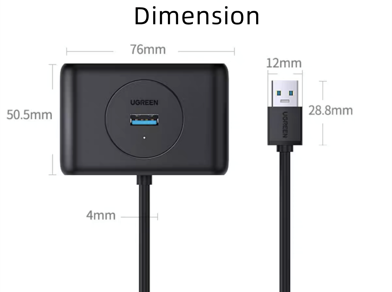 UGREEN 4 Ports USB 3.0 Hub Black 50cm - 6