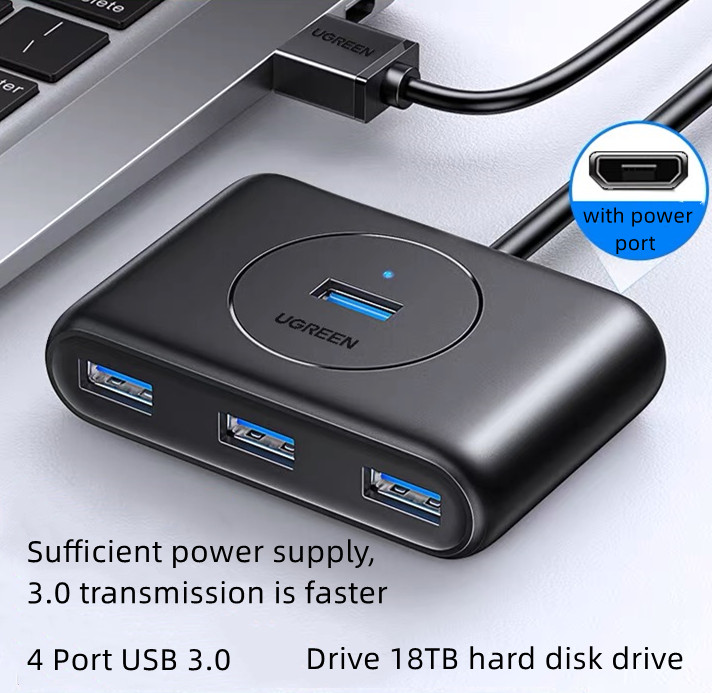UGREEN 4 Ports USB 3.0 Hub Black 50cm