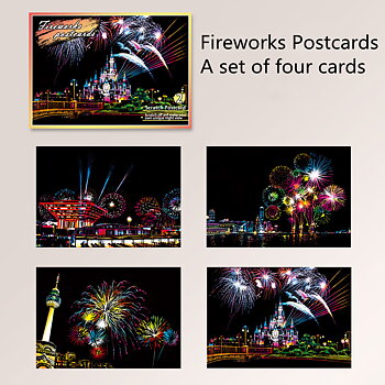 Scratch painting Skrapmålning Skrappenna motiv vykort fyrverkerier set 4 vykort 