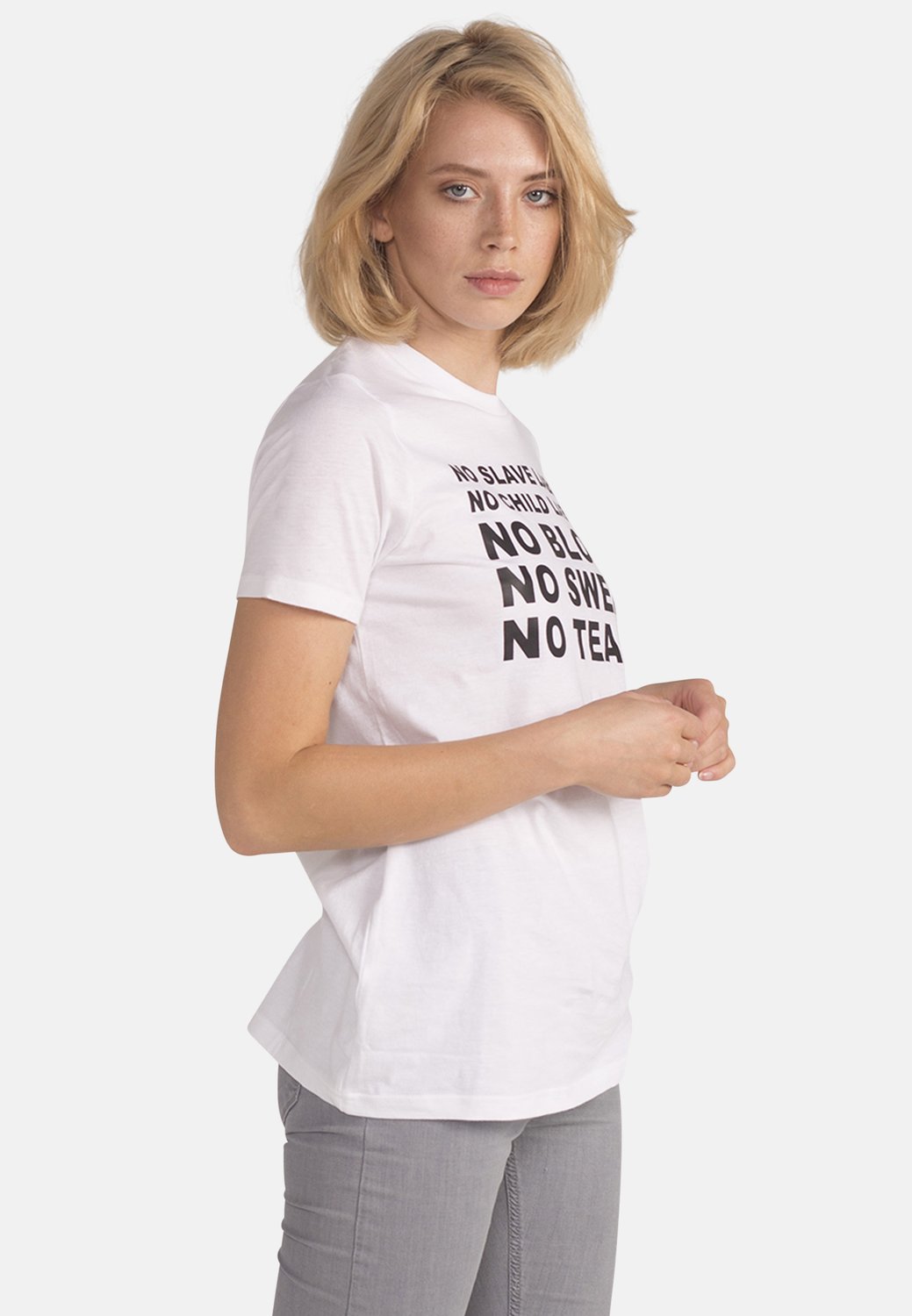 Women's Organic Cotton Mantra Tee in White, Monkee Genes, EKO - 3