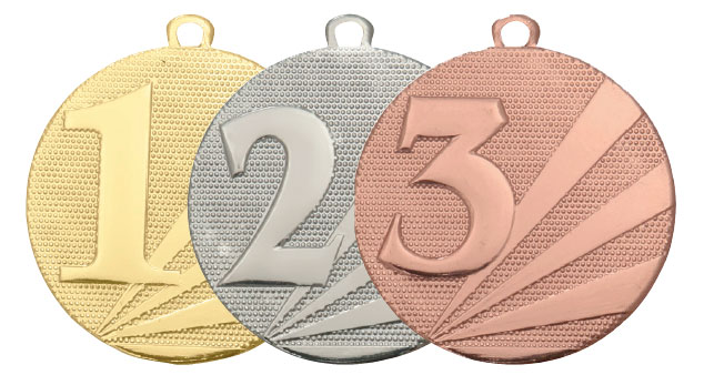 Medaljer 50 mm präglade - 1:a - 2:a- 3:a - Guld, Silver, Brons - 2