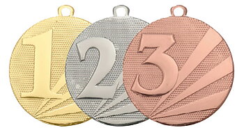 Medaljer 50 mm präglade - 1:a - 2:a- 3:a - Guld, Silver, Brons
