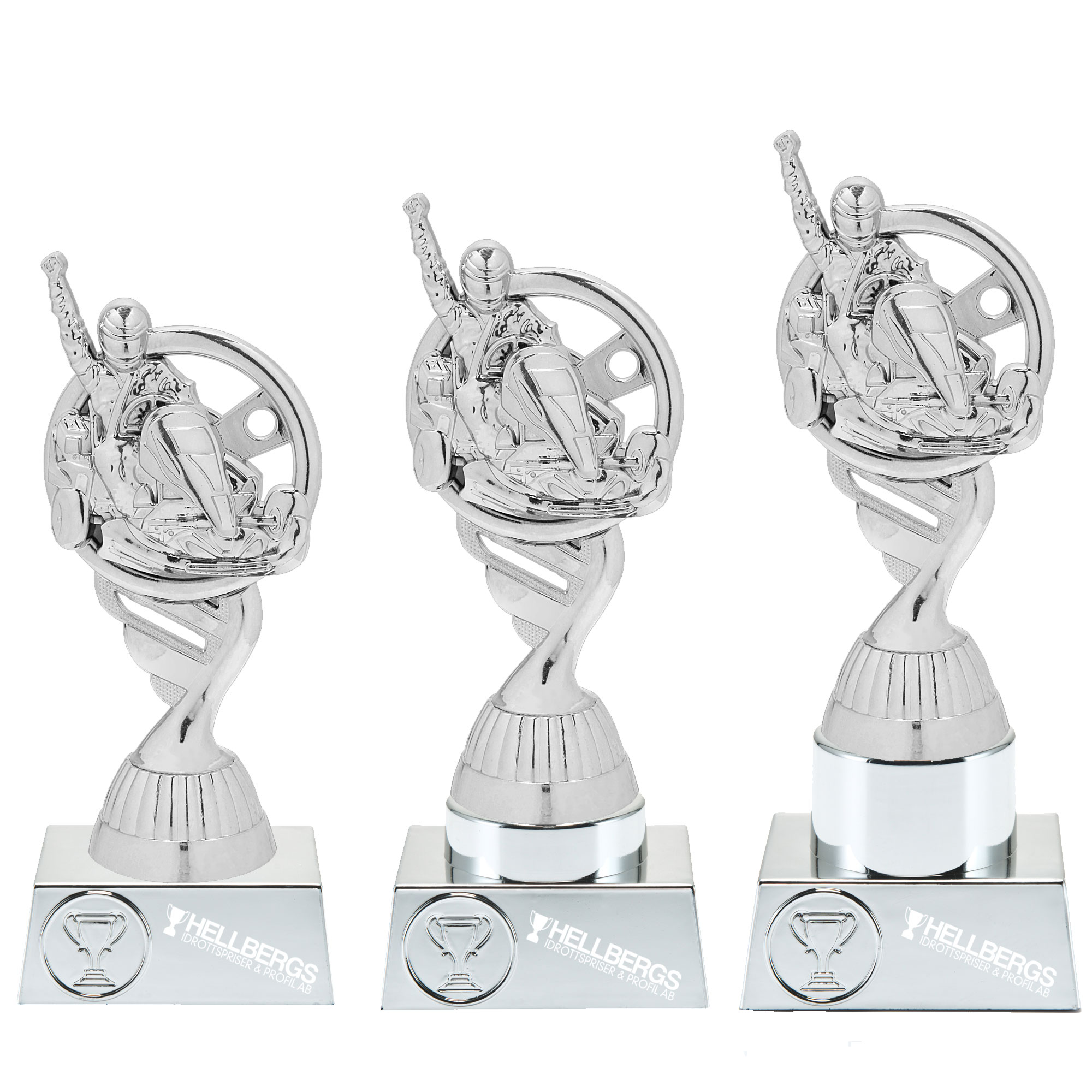 Gokart statyett Silver - Inklusive sockel & skylt med text - 3 olika storlekar