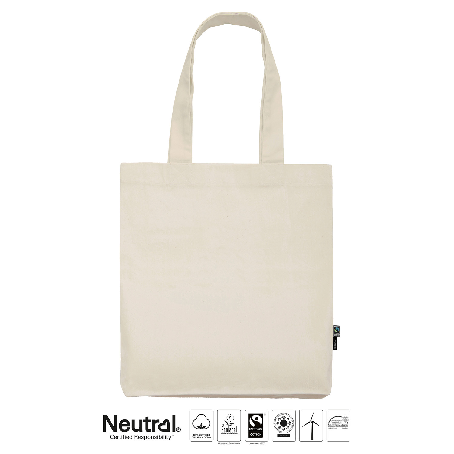 Tygkasse Twill 210 gsm - Långa handtag - Neutral - Fairtrade & EKO GOTS - Natur