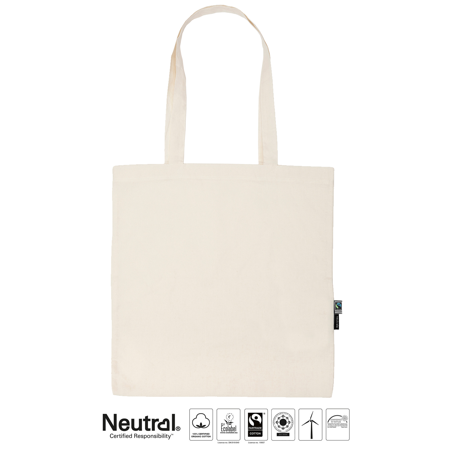 Tygkasse med långa handtag - Tunn modell -  Neutral - Fairtrade & EKO GOTS - Natur