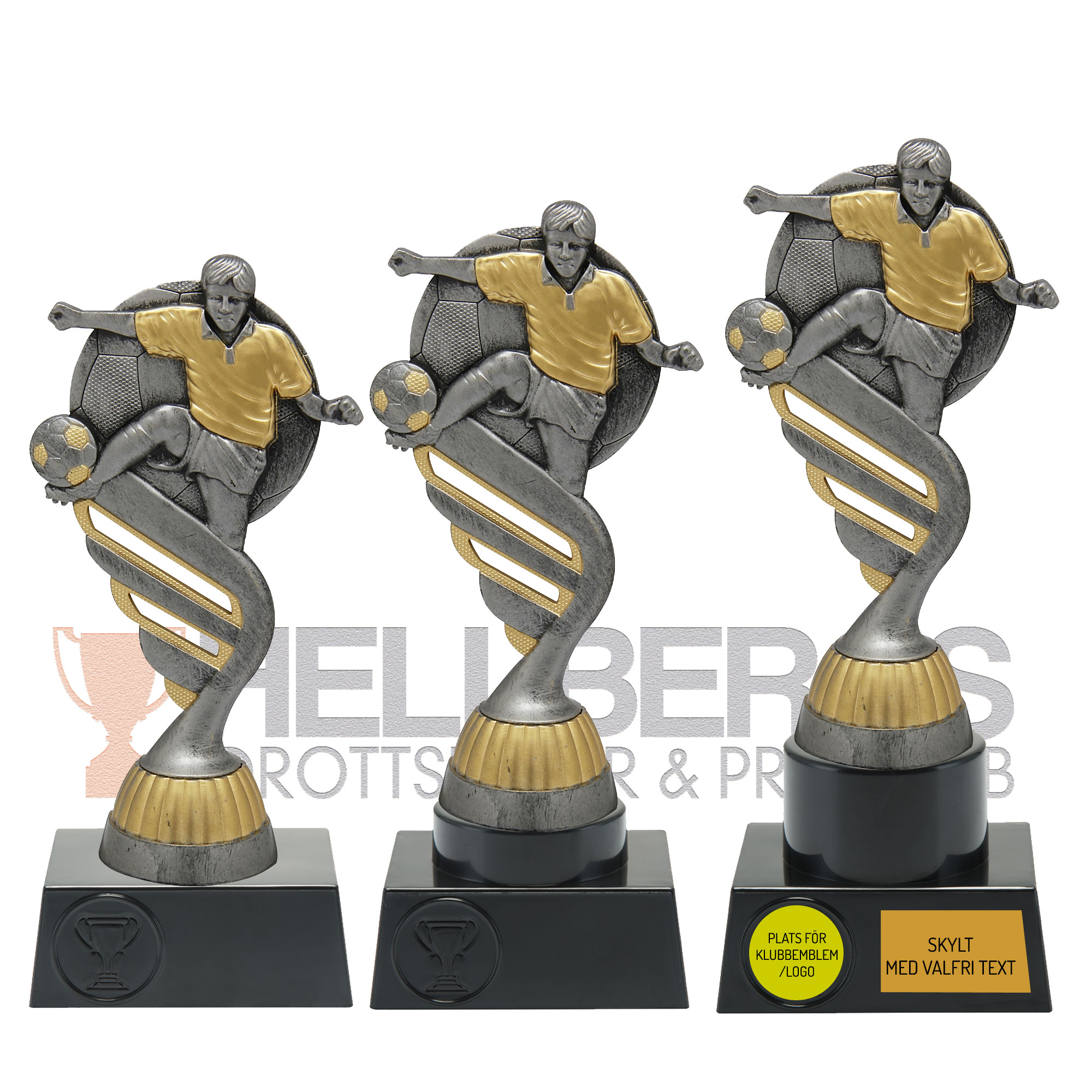 Fotbollsstatyett Herrfotbollsspelare Antik/Silver Sport Trophies - 165/175/195 mm - Pris inklusive skylt med text