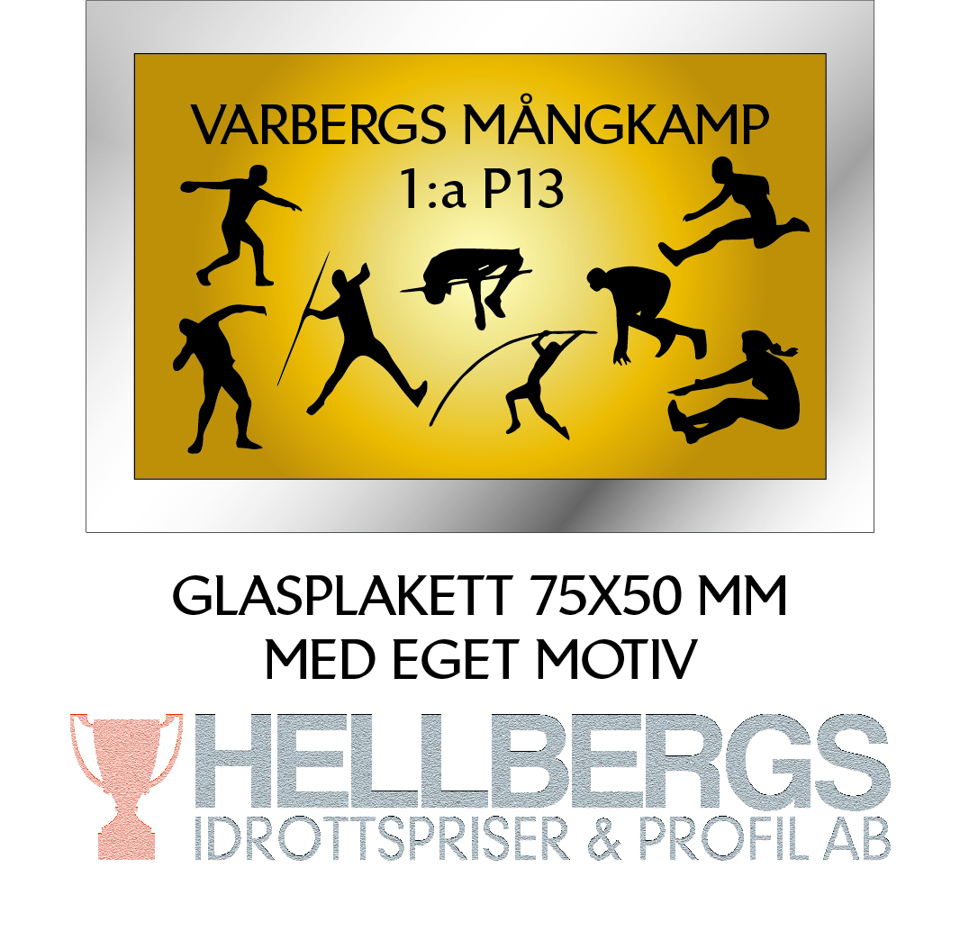 Glasplakett Neutral 75x50x10 mm med monterad skylt i metall och med eget motiv - Priset ingår skylt med valfri text/motiv