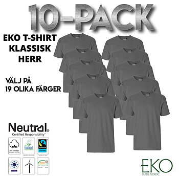10-pack T-shirt Klassisk Premium 185 gsm - Herr - Neutral - Fairtrade & EKO, GOTS - Välj på 25 olika färger