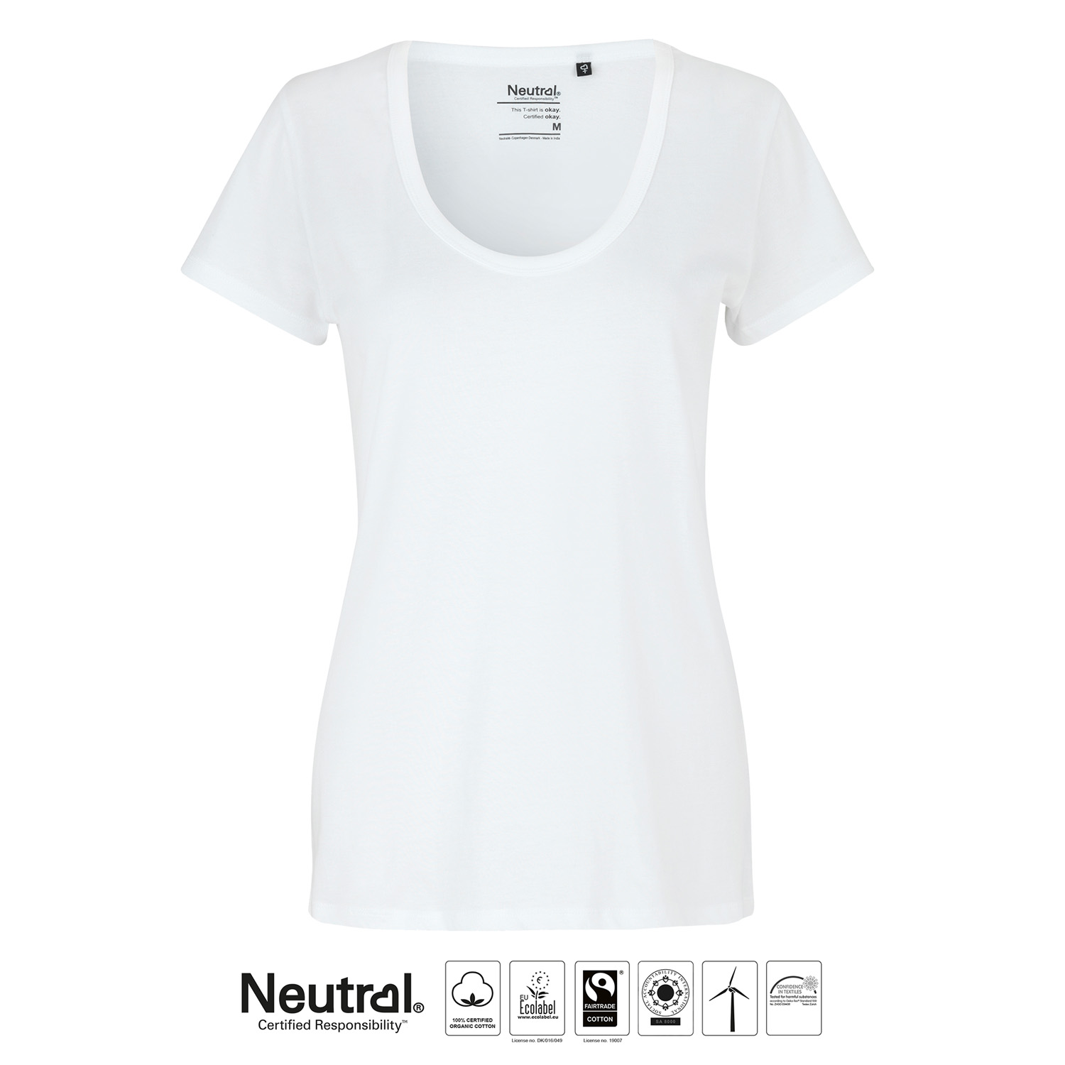 Ladies Deep Round Neck T-shirt, White, Neutral, Fairtrade & EKO GOTS - 2