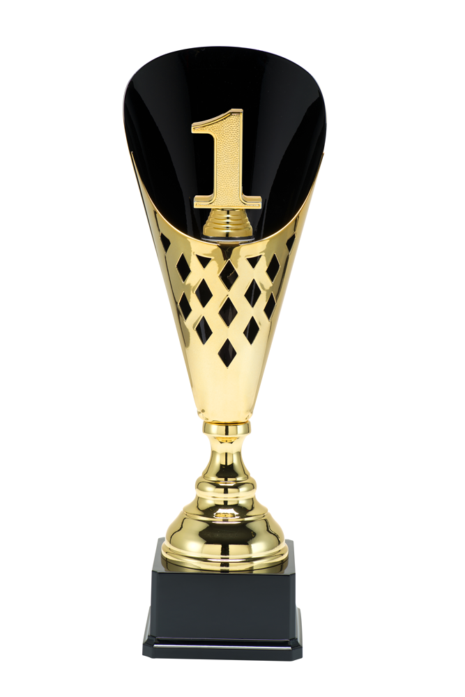 Guldpokal i metall 1:a, 2:a, 3:a Trophies  - 3 olika storlekar - Inklusive skylt med text - 2