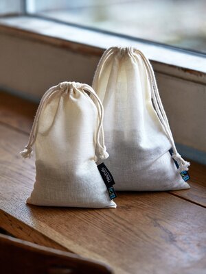 Cotton Bags Nature with Drawstrings SMALL, Pack of 5 pieces, Neutral, Fairtrade & EKO GOTS 