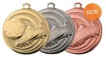 Medaljer 32 mm präglade - Fotboll - Guld, Silver och Brons