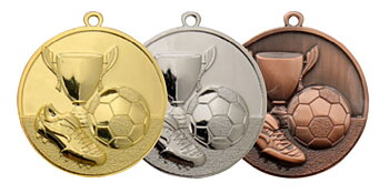 Medaljer 50 mm präglade - Fotboll - Guld, Silver och Brons
