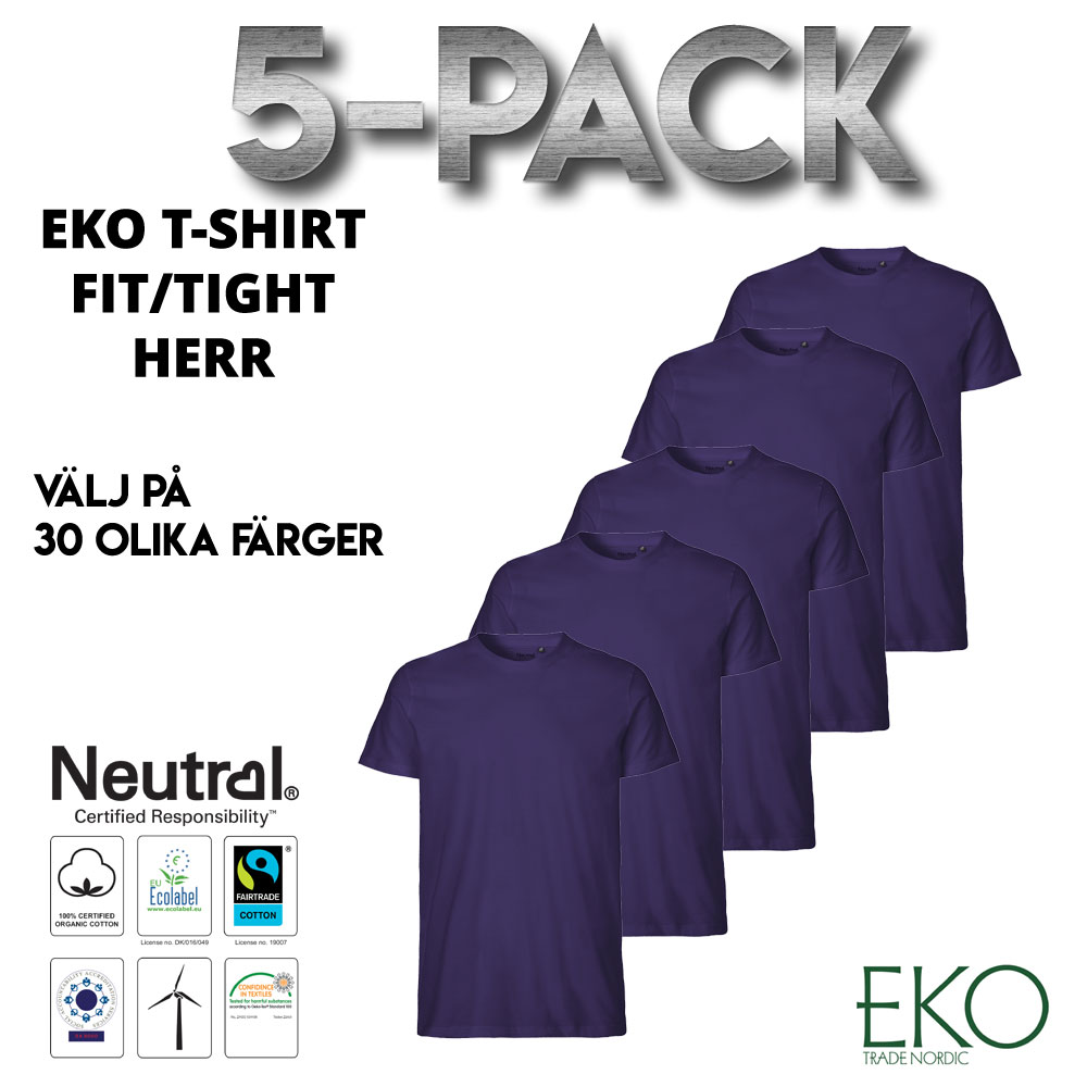 5-pack T-shirt Fit - Herr - Neutral - Fairtrade & EKO, GOTS - Välj på 30 färger