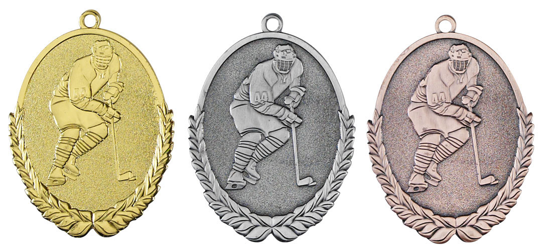 Medaljer 50x30 mm ovala präglade - Ishockey - Guld, Silver och Brons - 2