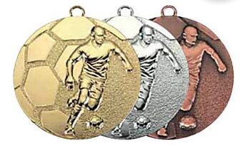 Medaljer 50 mm präglade - Fotboll - Guld, Silver och Brons
