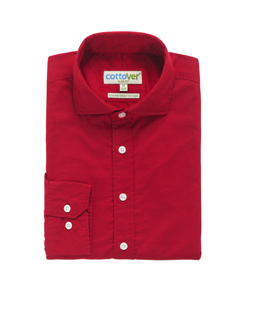 Bomullsskjorta Slim Fit- Herr - Cottover - Fairtrade, EKO & GOTS - Röd - 3