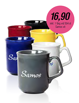 Stengodsmugg Samos 30 cl - 6 olika muggfärger - Inklusive 1-färgstryck - Stafflade priser